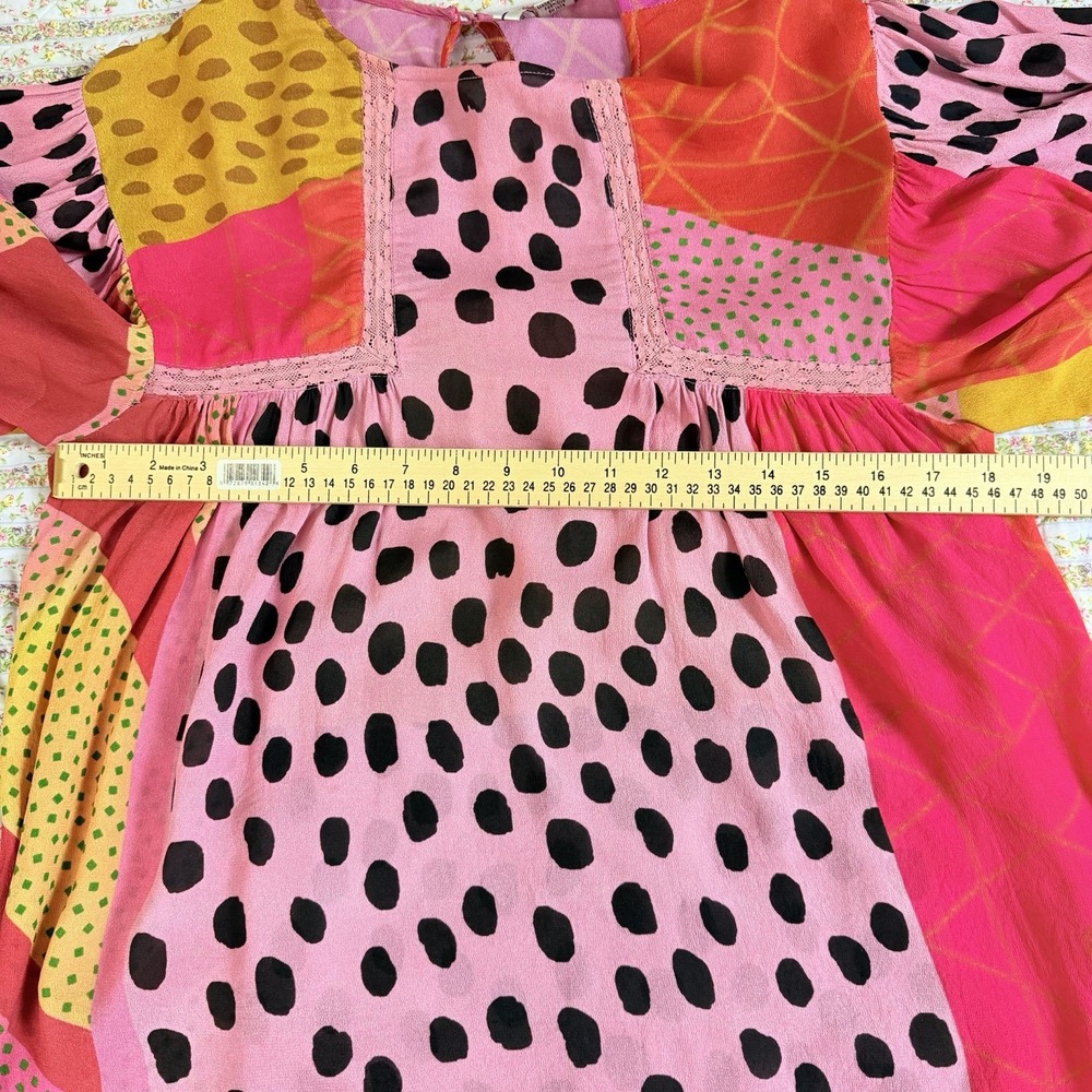 Blank London Anthro Pink Multi Polka Dot Boho ‎ Blouse S Long Sleeve Flowy Art - Picture 10 of 11